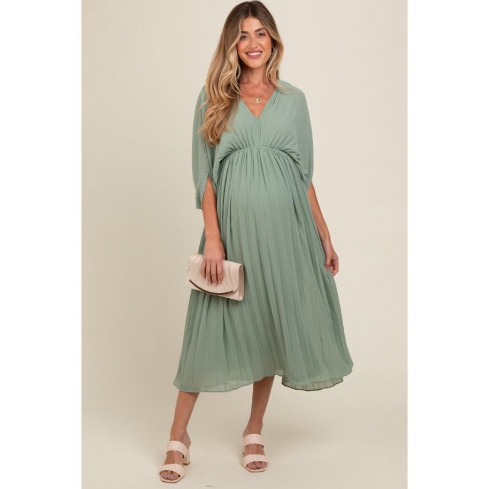 Pinkblush Sage Green Pleated Midi Maternity Dress